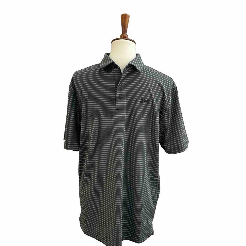 Under Armour Shirt Polo Performance Shirt HeatGear Sweat Wicking Striped Grey
